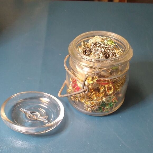Glass Atlas E-Z Seal Jar with Jewelry Cottagecore Grandmacore - Picture 1 of 6